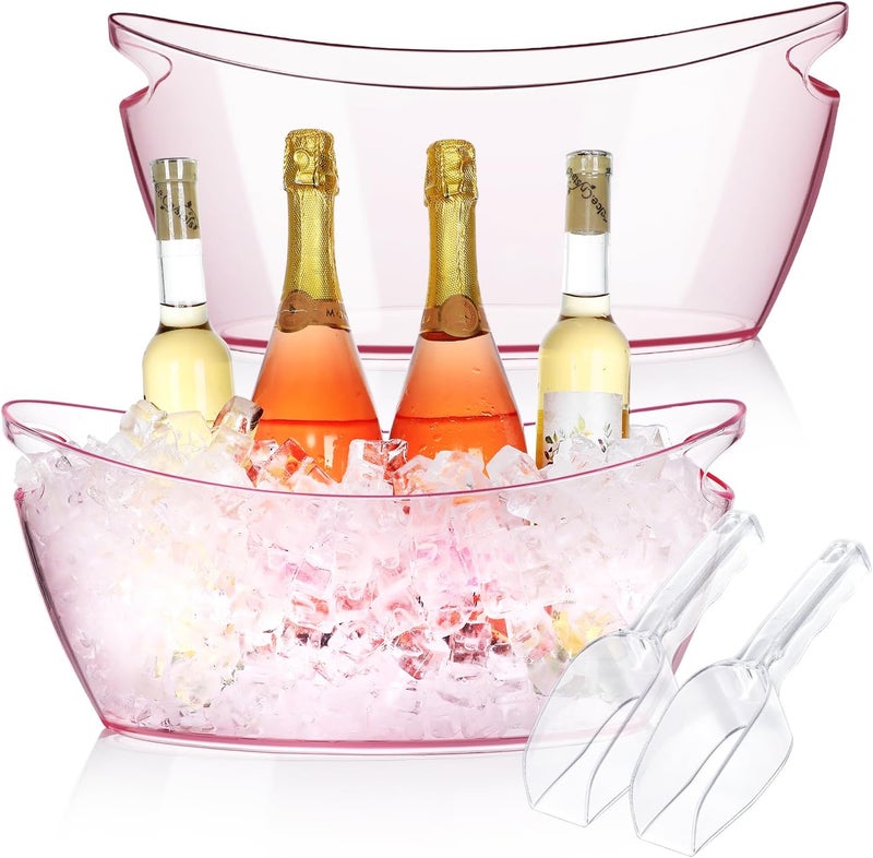 tchrules Ice Buckets for Parties, 2 PCS Acrylic Champagne Beverage with 2 Ice Bucket Scoop, Drinks Buckets Tub for Cocktail Bar, Long and Narrow 5.5 Liter Bucket for Party(5.5L) (Pink) - Image 1